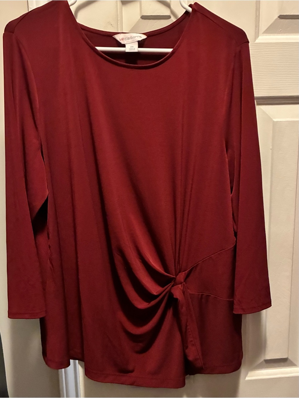 Liz Claiborne Wine Red Long-Sleeve Twist Front Top